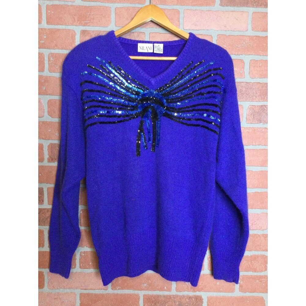 Vintage Nilani Purple Sequin Sweater Silk Angora l Size 8 M